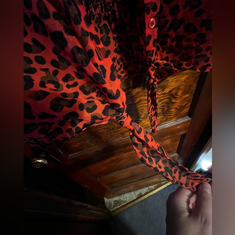 Poof Red Leopard Print Button-Up Blouse - Picture 4 of 8